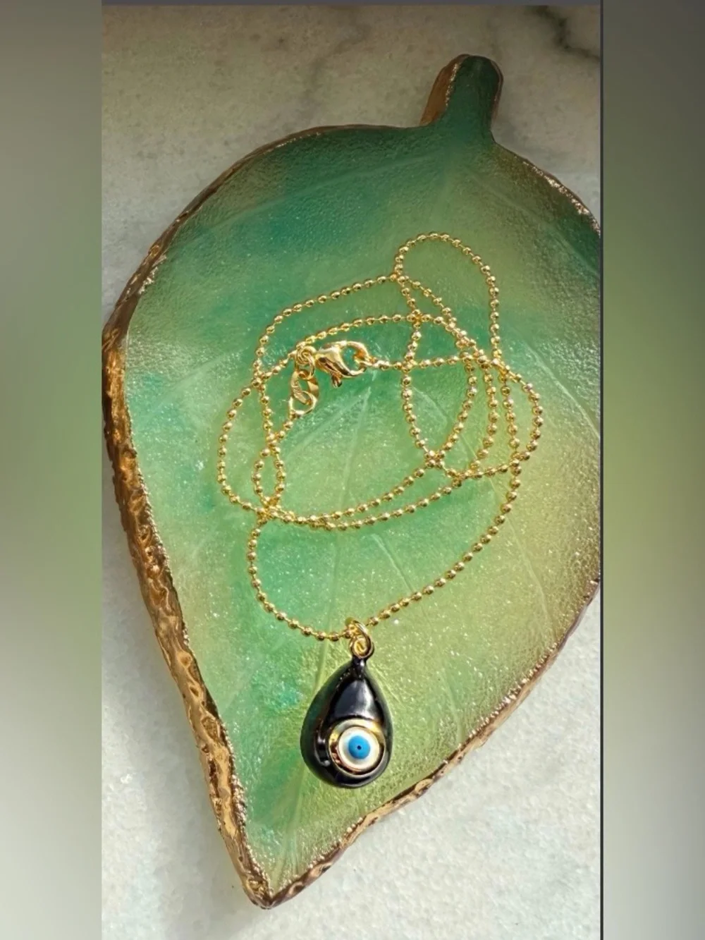 Beautiful Black Evil Eye Necklace 16 inches  .925 sterling silver gold plated